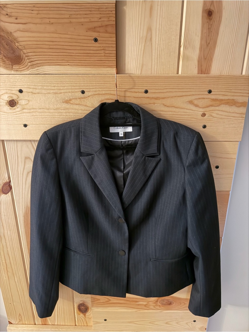 Calvin Klein Women's Charcoal Pinstripe Cropped Blazer